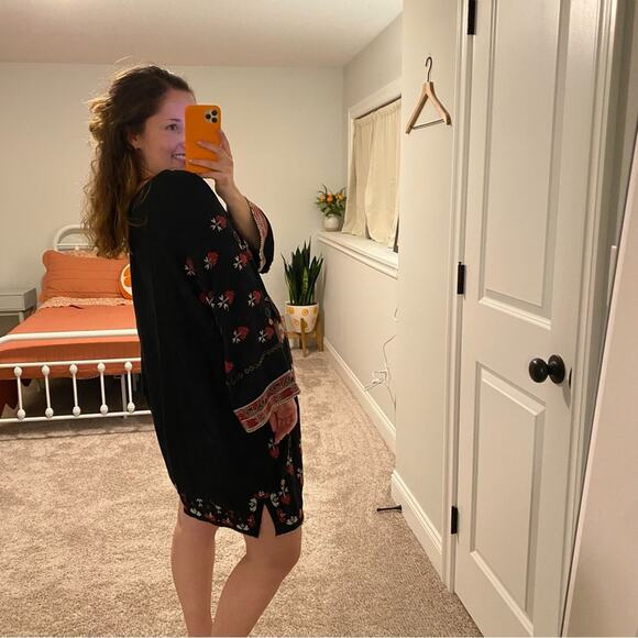 Ulla Johnson Black Red Intricate Golden Long Sleeve Mini Dress Medium - Picture 3 of 16